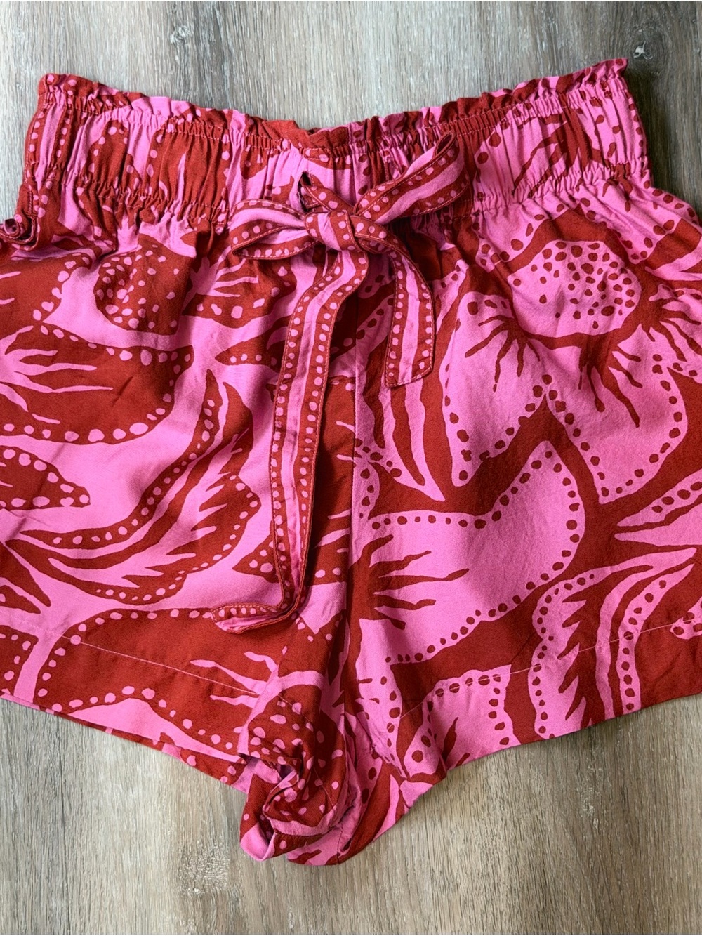 Omika Pink & Red ASHA handmade Shorts Elastic and Tie Waist